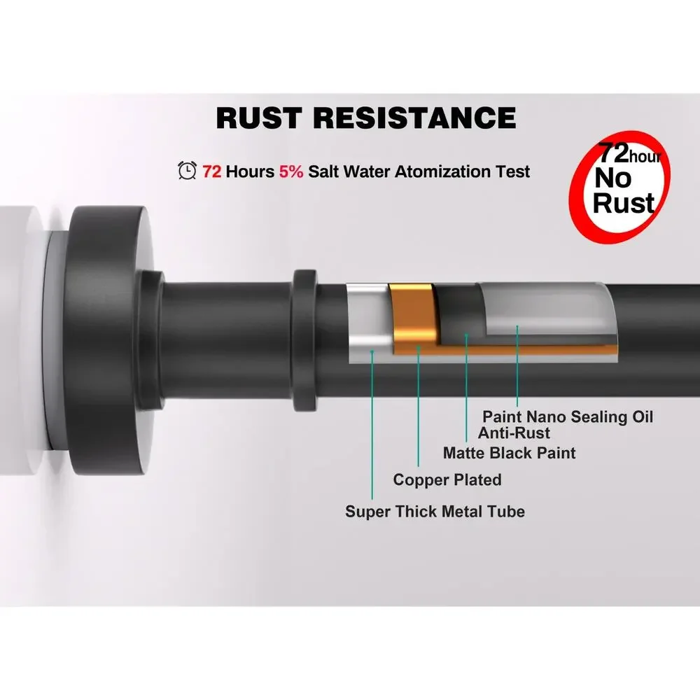 BloomFlower Black Shower Curtain Rod,43''-72'' Never Rust Adjustable Tension Rod